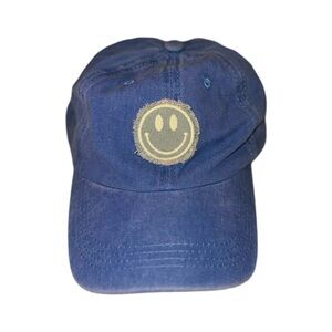 Blue Baseball Hat W/ Denim Smiley Face Patch